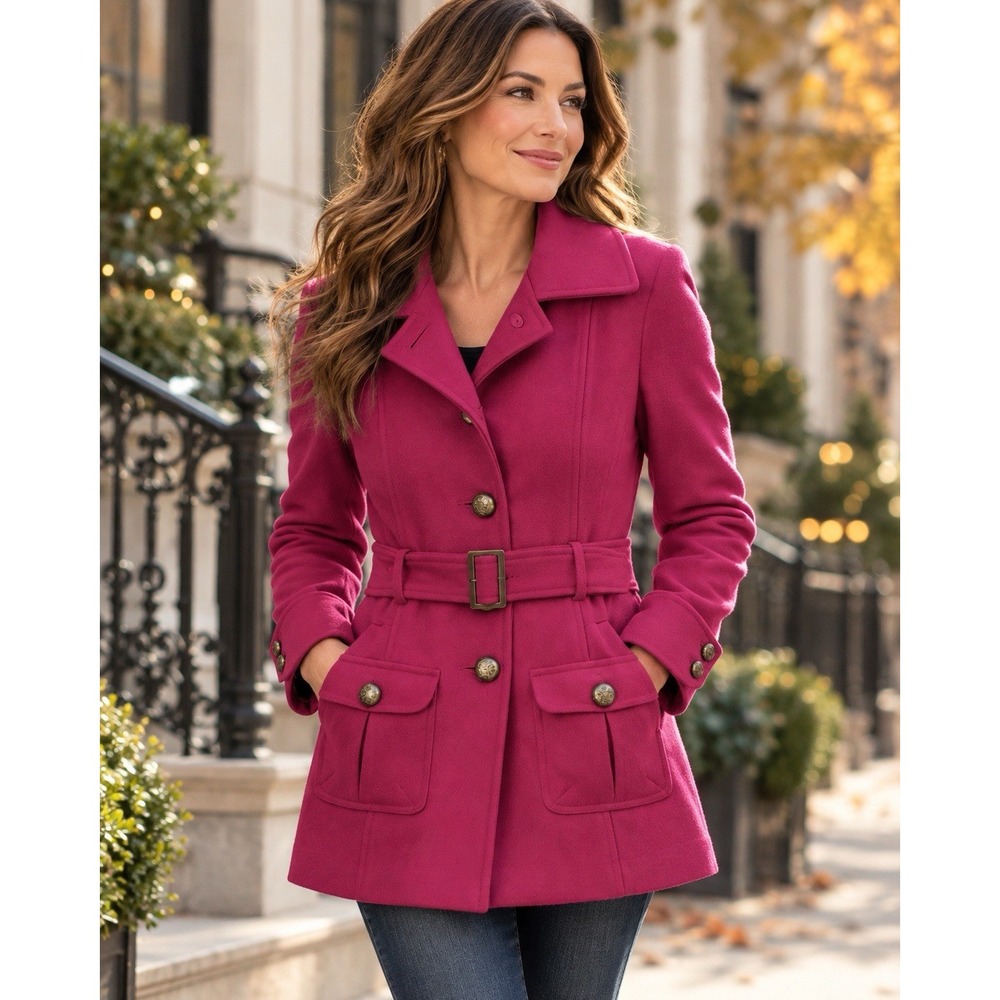 dELiA*s Womens M Fuchsia Wool Blend Belted Coat Thinsulate Y2K Military Jacket